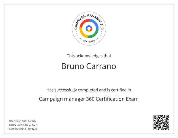 Campaign Manager 360 Certification - Bruno Carrano