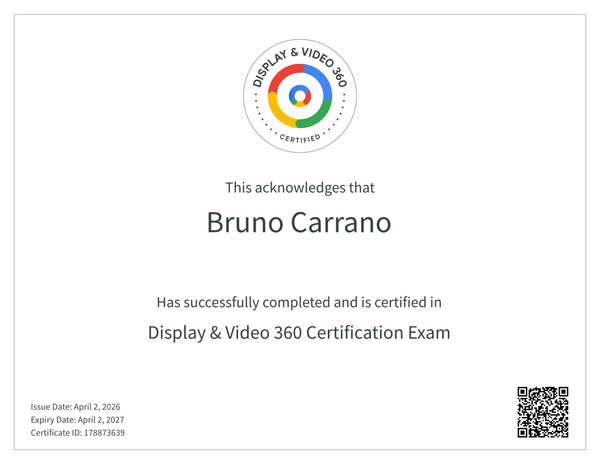 Display & Video 360 Certification - Bruno Carrano